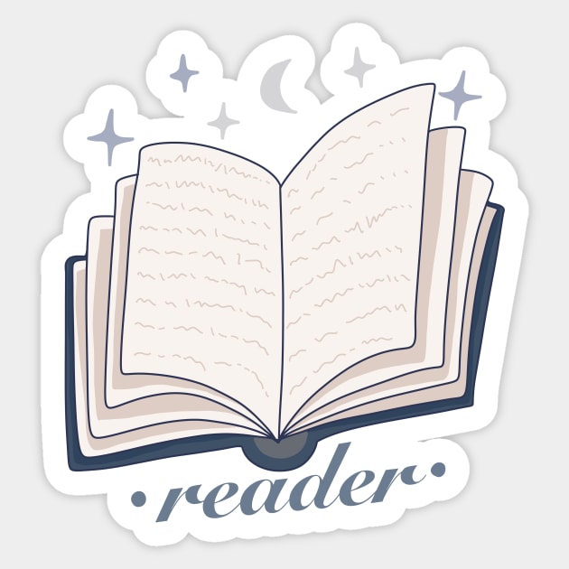 Reader blue open magic book design with stars and the moon Sticker by loulou-artifex